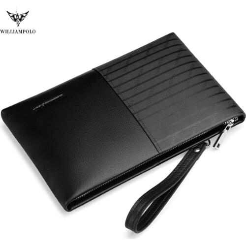 WILLIAMPOLO Genuine Leather Men Wallets Patch Pattern Large Clutch Mens Handbag Envelope Cash Phone Pocket Card Holder Cowhide