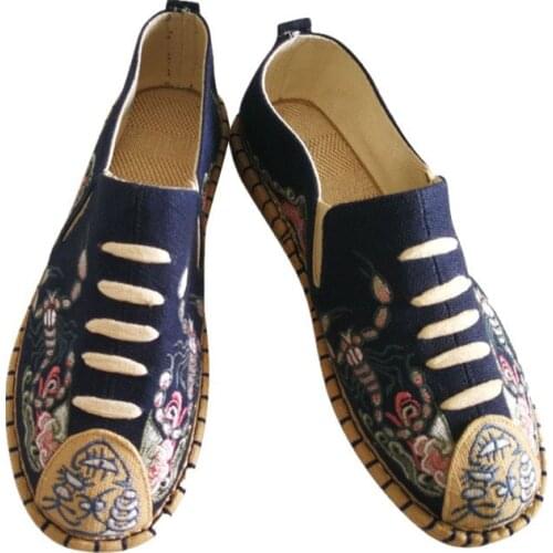 Mens Scorpion Embroid Loafers Handmade Espadrilles Retro Slip On Kungfu Tai Chi Flat Zapatillas Sapatos Comfortable Footwear