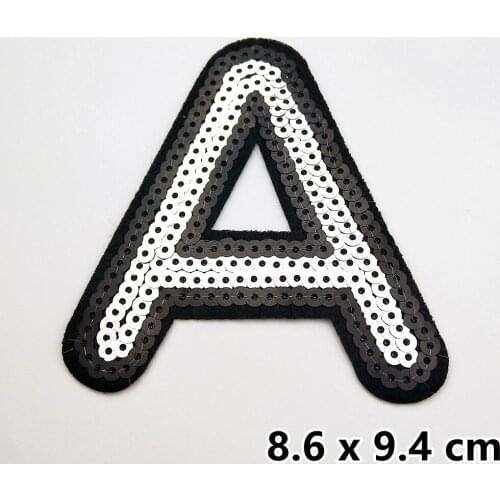 Big Size Diy Name Patches Stickers Iron On Patch For Clothing Black Silver Sequins 26 English Letter Badge Applique