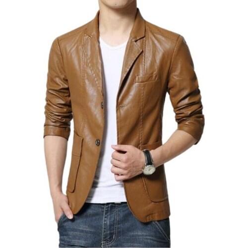 Slim-Fit Lapel Suit Collar Leather Jacket Brand Leather Coats Fashion Leather Outwear Men Washed Faux Leather Coat Size L-7XL