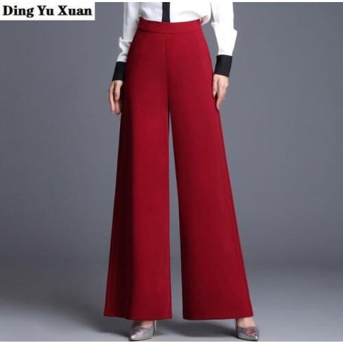 Ol Style Womens Office Work Formal Flared Pants Women Plus Size Wide Leg Long Trouser Black Red Burgundy Khaki Loose Bell Bottom