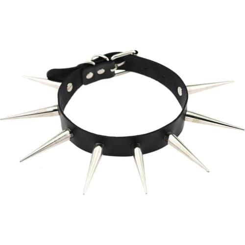 Punk Harajaku Big Metal Spike Rivets Rock Gothic Chokers PU Leather Stud Collar Choker Necklaces Hip Hop Rave Statement Jewelry