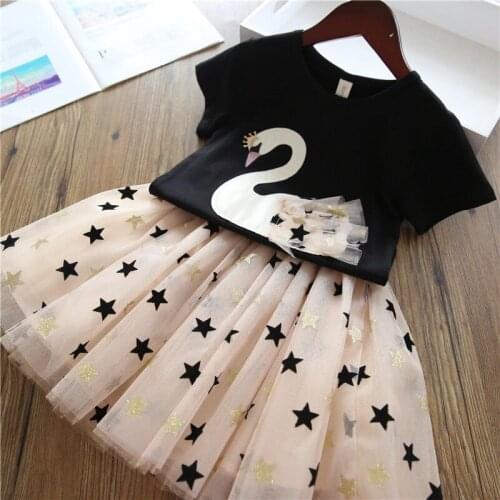 Girls Dress 2019 Summer New Baby Girls Clothing Sets Cartoon Flamingo T-Shirt+ Bling Star Dress 2Pcs Girls Clothes Casual Wear