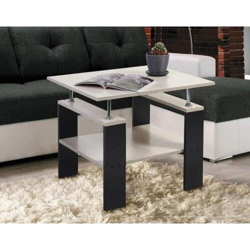 Mid-Century Rectangle Coffee Table Wooden Top and Rustic 2 Layer Storage Shelf Chipboard and Sturdy Solid Wooden Legs 62x52x50cm