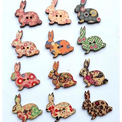 50pcs/lot Animal Buttons Retro Mixed Patterns Cute Rabbit Scrapbooking Buttons Wood Craft Decorative Material Diy Accessories