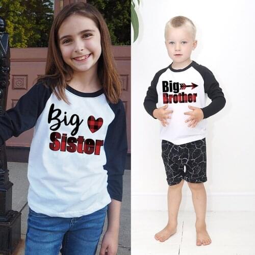 Buffalo Plaid Big Brother Shirt Big Brother Raglan Brothers Sister Long Sleeve Shirt Family Matching Anouncement Tee Shirts