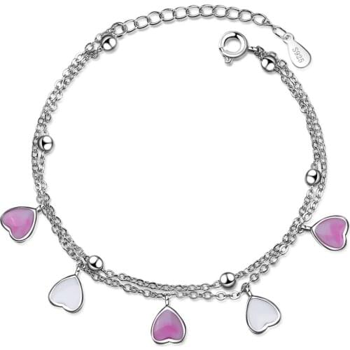 S925 sterling silver bracelet heart pendant bracelet sweet girl wind double bracelet 925 silver tag
