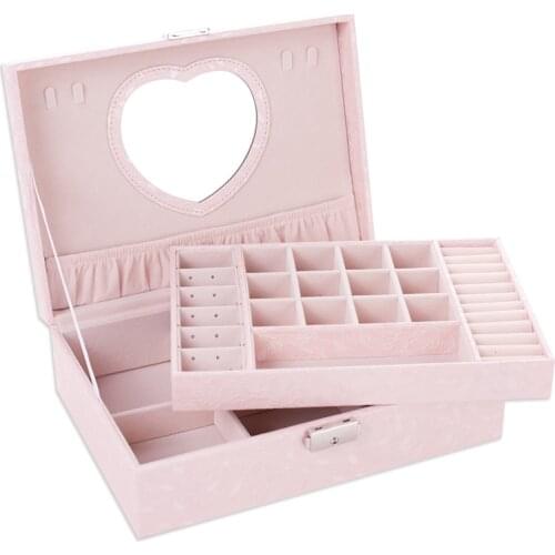 2020 New Design Pu Leather Jewelry Box Double-layer Wooden Frame Princess Jewelry Storage Box Cosmetic Box Highly Recommend