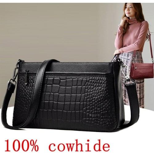 Crocodile Pattern 100% cowhide Women Casual Tote Bag Female Handbag Small Shoulder Bag for Messenger bag Vintage Genuine Leather