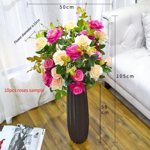 Vase flowers artificial flowers long stem flowers Rose plastic Fake flores silk Flower Home wedding Decoration Valentines gift