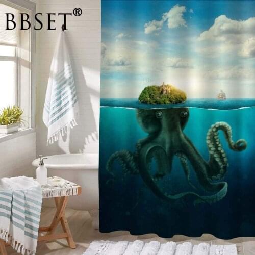 Octopus Shower Curtain Disguised Giant Octopus At Surfeace of Sea Pattern Waterproof Multi-size Cortina De Bano Bathroom Decor