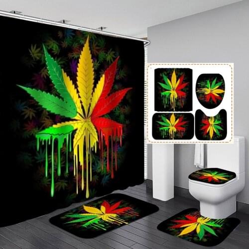 Colorful Maple Leaf Shower Curtain Set Waterproof Bathing Simple Bath Curtain Bathroom Polyester Cloth Home Decor