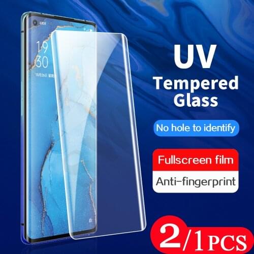 2/1Pcs full cover for OPPO Reno 6 5 pro plus UV Glass protective film Reno 4 3 pro 5G UV Tempered glass phone screen protector