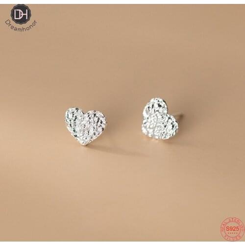 Dreamhonor Real 925 Sterling Silver Elegant Sweet Tin Foil Love Ear Studs Earrings Summer Jewelry