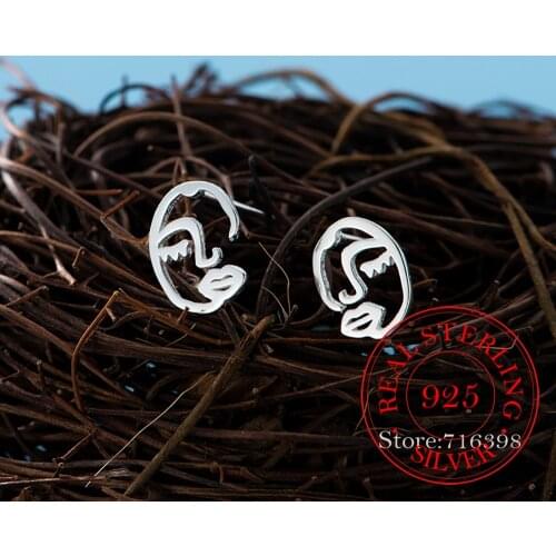 925 Sterling Silver Hollow Face Stud Earrings For Women Grils Wedding Gift Female Accesorios pendientes mujer moda