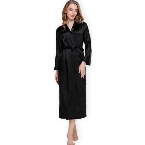 2017 Brand New Long Women Silk Robe Sexy Solid Three Quarter Summer Bath Robe Mid-Calf Satin Nightgowns Dressing Home Wear