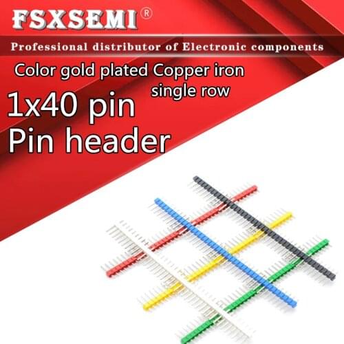 10pcs Color gold plated Copper iron feet 1X40 PIN Single Row MALE 2.54MM PITCH PIN Header connector 1X40PIN 1*40 40p FOR PCB