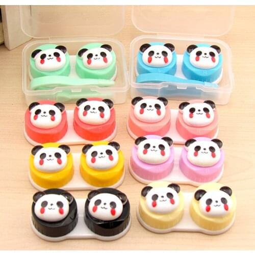 10pcs new Fashion Lovely beautiful Cartoon animal panda practical Compact portable contact lens case Nursing box Color random
