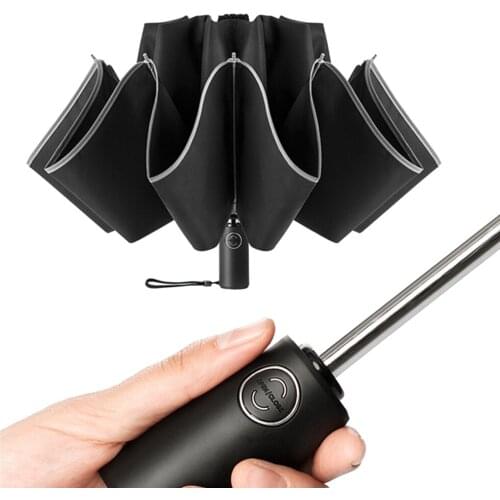 10k fully automatic reflective safety women rain umbrella three-folding strong windproof reverse men business umbrella