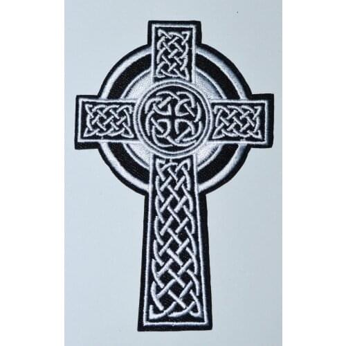 CROSS white iron on PATCH embroidered IRISH CHRISTIAN RELIGIOUS EMBLEM (size is about 6 * 9.8 cm)