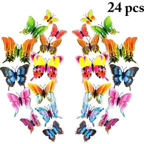 24PCS 3D Wall Decals Butterfly Double Wings Magnets Wall Stickers Art Murals Home Decor Kids Room Decoration Art Wall Decals