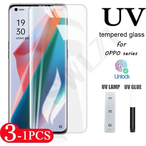 3-1Pcs UV Glass for OPPO Reno 3 4 5 pro plus 5G phone screen protector OPPO Find X X2 X3 pro UV tempered glass protective film