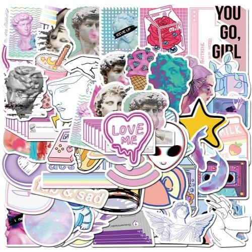 50PCS/set Pretty Vaporwave Stickers Waterproof to DIY Laptop Phone Guitar Suitcase Moto Skateboard Abstract Art Sticke