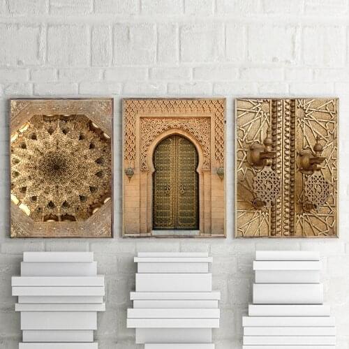 Architecture Poster Wall Painting Canvas Painting Living Room Picture Golden Moroccan Door Art Prints Home Decor Picture