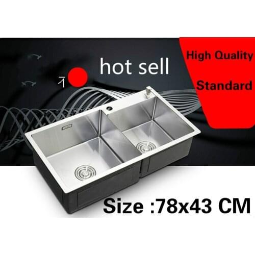 Free shipping Apartment kitchen manual sink double groove do the dishes 304 stainless steel luxury hot sell 78x43 CM