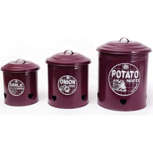 Large Potato Onion Garlic Bucket Purple 3 PCs food container goods boxes kitchen breathable Metal buckets factory custom box set