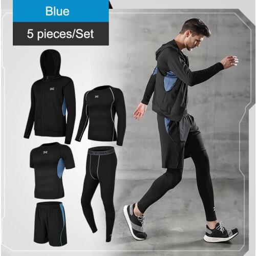 2020 5 Piece Quick Dry MenS Tracksuit MenS Sportswear Kits Tights Gym Fitness Clothing Running Jogging Suit Tracksuits Husband