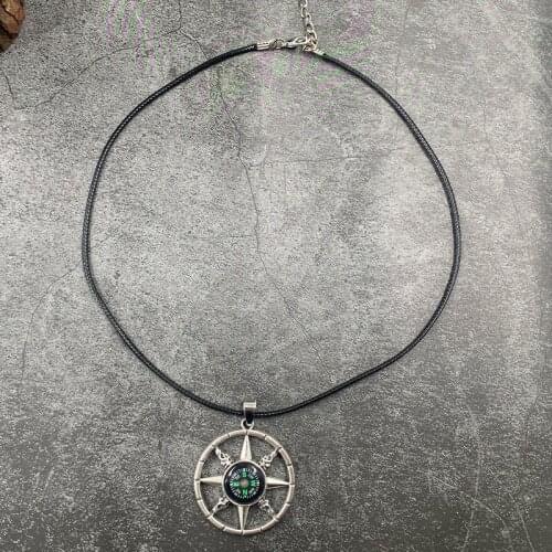 DUTRIEUX Compass Leather Rope Chain Necklace Retro Punk Stainless Steel Alloy Pendant Gift Jewelry