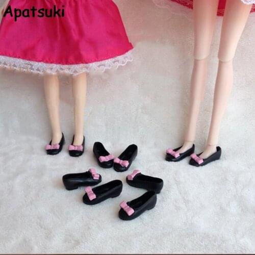 Black Pink Fashion Bowknot Shoes For Blythe Dolls 1/6 Flat Shoes For Licca Doll Mini Shoes For Momoko 1/6 BJD Doll Accessories