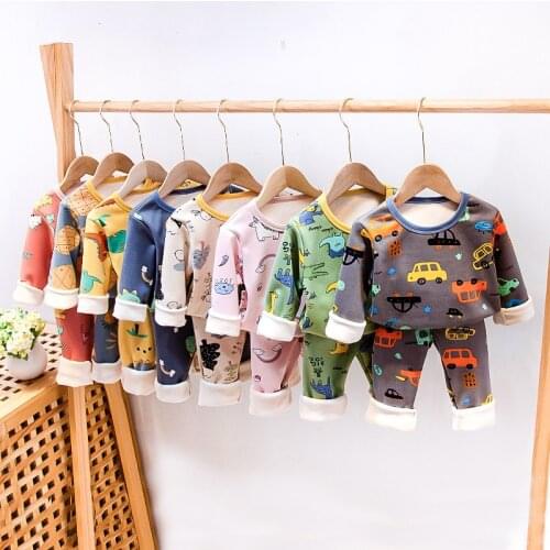 Kids Pajamas Autumn Girls Boys Sleepwear Plus fleece Baby Infant Clothes Cartoon Pajama Sets Cotton winter Childrens Pyjamas
