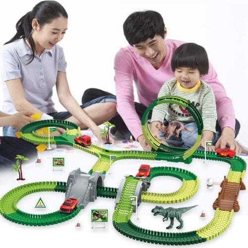 2019 HOT Selling Electric Dinosaur Car Toys Railway Magical Racing Track Toy Set DIY Magicl Tracks Car Toys Race Tracks for Boy