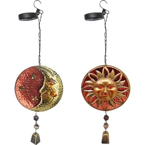Solar Moon Sun Wind Chime Window Hanging Ornaments Metal Wind Chime For Party Garden Festival Home Decor Boho Nordic Macrame