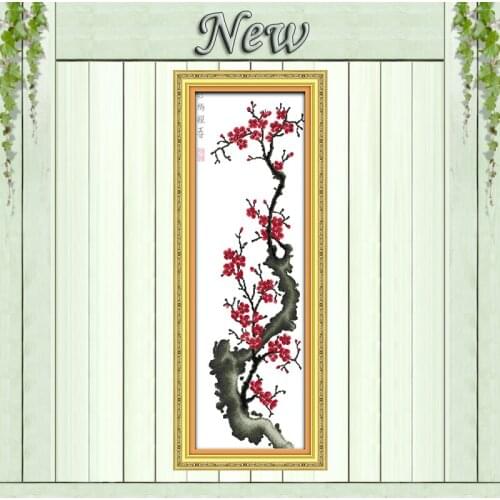 Red plum announcing spring painting counted printed on canvas DMC 14CT 11CT Chinese Cross Stitch Needlework Sets Embroidery kits