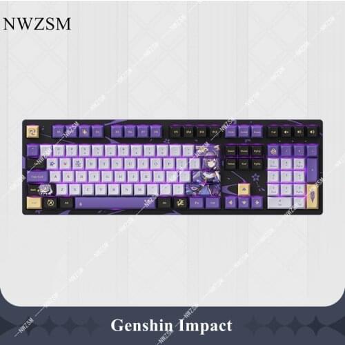 Genshin Impact Keqing Mechanical Keyboard with Neon Quickrain Theme cosplay