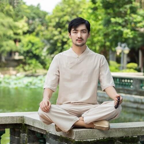 Men Meditation Martial Arts Tai Chi Uniforms cotton Linen Loose male Casual Outfit Athletic Yoga Set Sport Suit Sweatshirt+pant