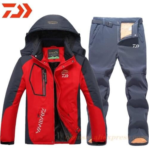 Daiwa New Winter Fishing Suit for Men Warm Windproof Waterproof Outdoor Sports Snow Jackets and Pants Male Equipment Sets