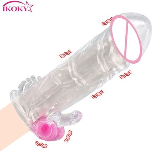 Penis Sleeve Vibrator Adults Products Sex Toys For Men Reusable Condom G-spot Cock Sleeve Delayed Ejaculation Penis Rings