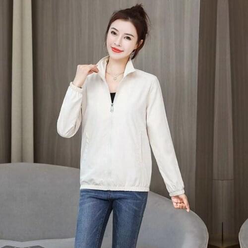 New Spring Autumn Womens Jacket Casual Loose Womens Clothing All-match Stand-up Collar Zipper Shirt Slim Outwear Windbreaker