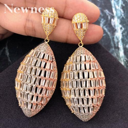 Newness Luxury Geometry Full Mirco Paved Cubic Zirconia Dubai Naija Women Wedding Earring Fashion Jewelry