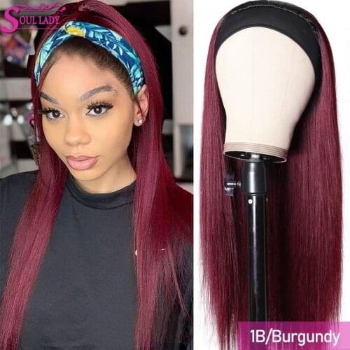 Soullady Straight Human Hair Wigs Ombre Headband Wig 1b 27 30 Ombre Head Band Scarf Wigs For Women Glueless Humain Hair Halfwig
