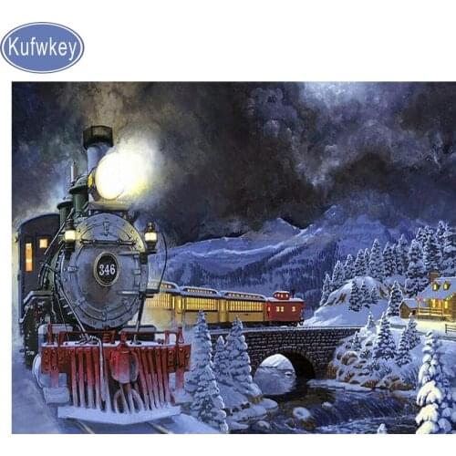 Full,Square Dril Diamond painting,snow,landscape,Rhinestone,train Diamond mosaic,Picture,Diy,Diamond embroidery customzied