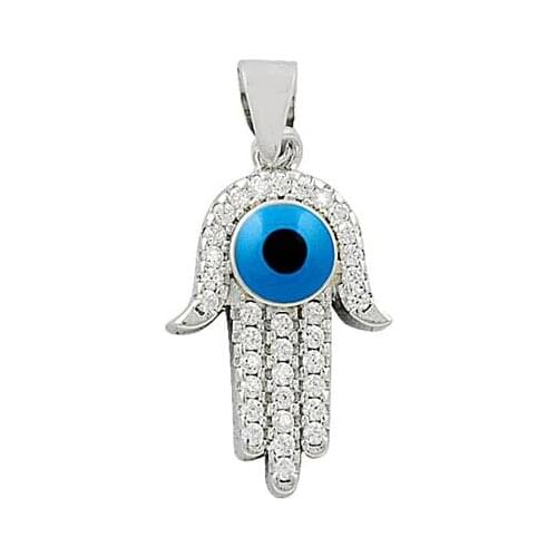 Silver 925 Sterling Fatma Master Hand Eye Pendant