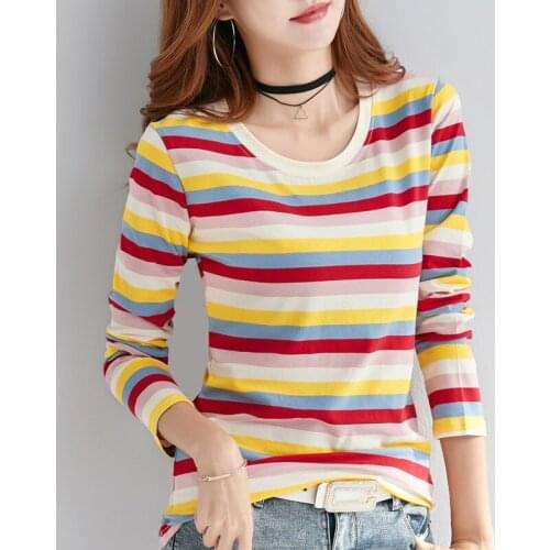 Shintimes 2021 Striped Spring Autumn Tops Cotton T Shirt Women Tshirt Casual Woman Clothes Basic T-Shirt Womens Tee Shirt Femme