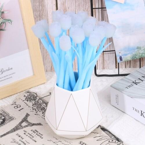 Silicone Black Ink Pen 0.38mm Stationery Office School Supplies Gift Creative Color Changing Tulip Gel Pen Cute Flower