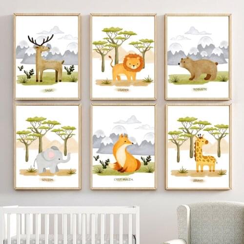 Elephant Lion Giraffe Bear Fox deer Wall Art Canvas Painting Prints Nordic Posters Nursery Wall Pictures Kids Room Decoration