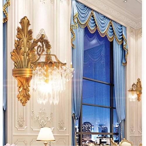 Free Shipping New European-style Brass Lamp E27 Crystal Wall Light 110V~220V Indoor Lighting Classical Warmth Vintage Wall Lamp